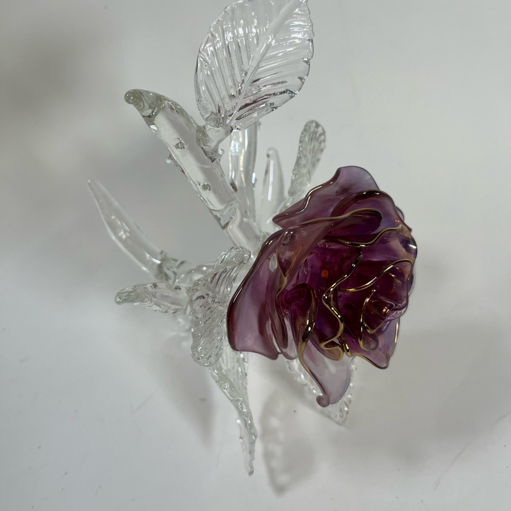 Art Glass Crystal Lavender Flower Purple and Gold, Signed - Picture 9 of 16